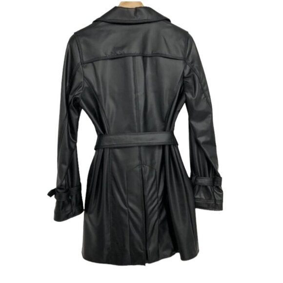Nancy Lord Couture Vancouver Black  Double Breasted Leather Trench Coat - Picture 2 of 16